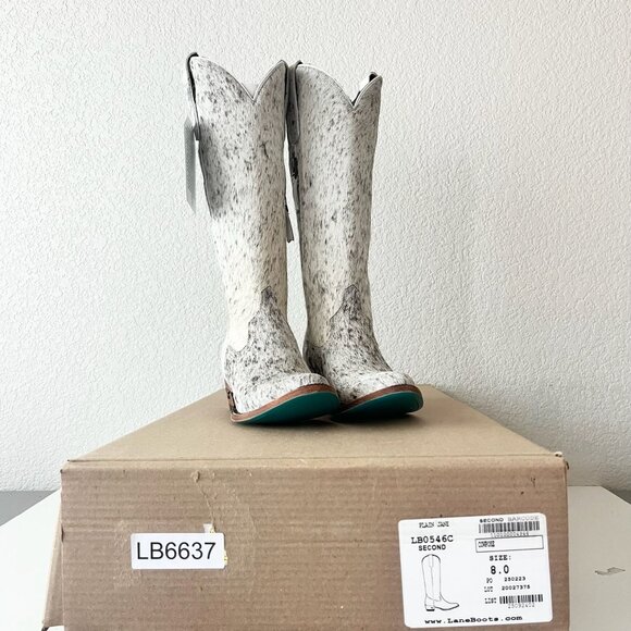 NEW Lane PLAIN JANE Hair on Hide Womens Cowboy Boots Sz 8 Tall Leather Cowhide - Picture 10 of 11